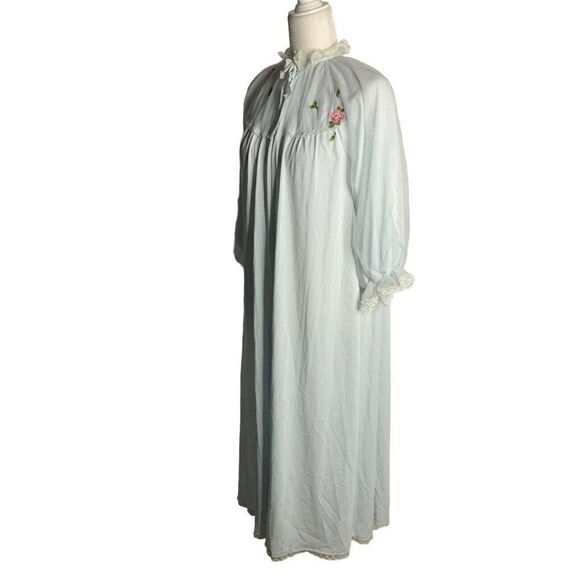 Vintage 50s Peignoir Robe Dressing Gown Lingerie M Blue Nylon Chiffon Lined - Picture 6 of 10